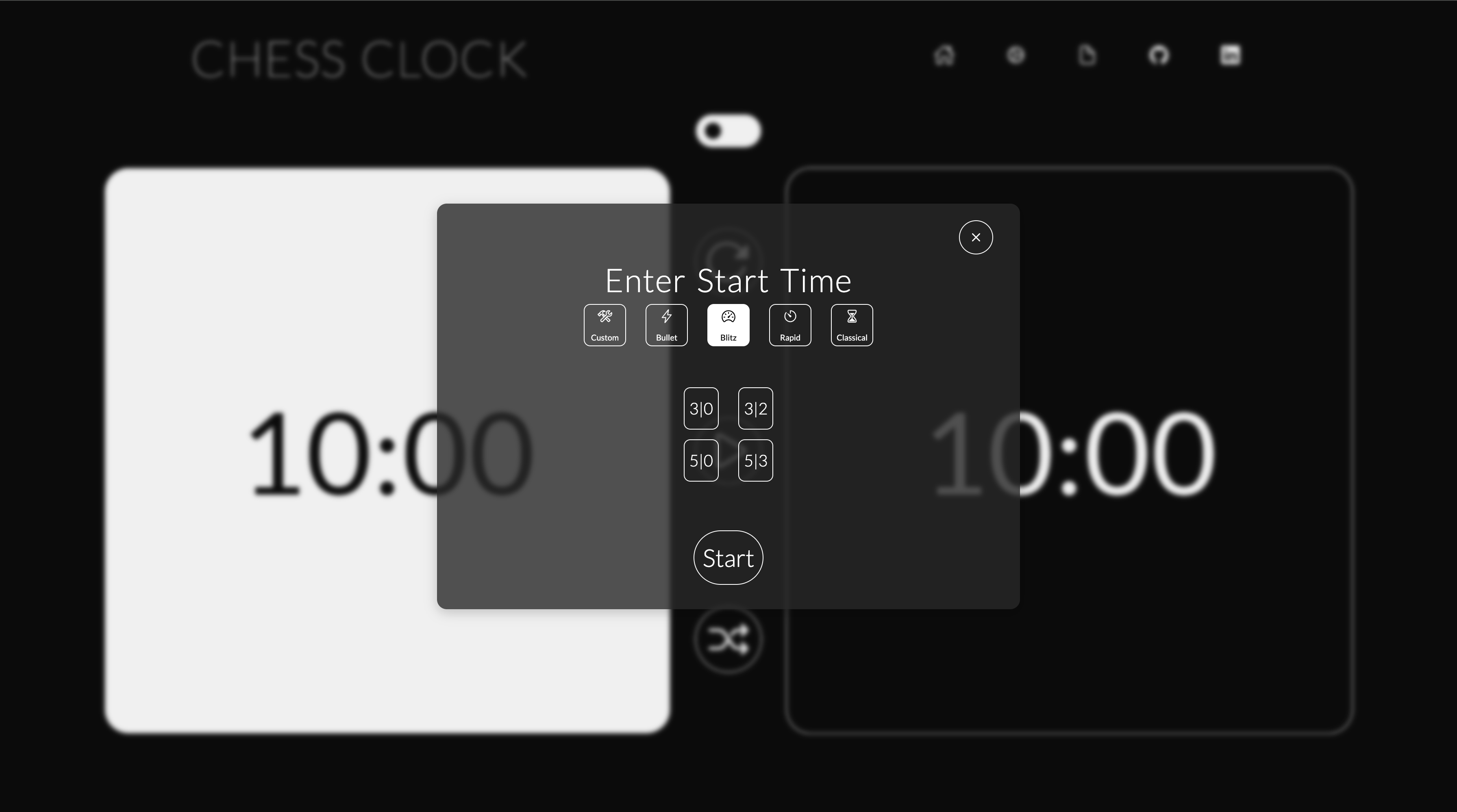 Web-based chess clock screenshot